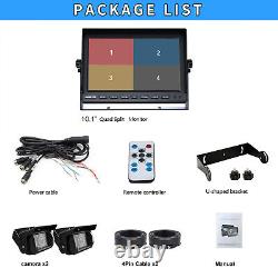 10.1 QUAD Monitor Backup Camera For Truck Trailer RV BUS Rear view Reversing