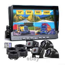 10.1 Quad Split IPS DVR Monitor 4 AHD Rear View Reverse Cameras Kit For Truck