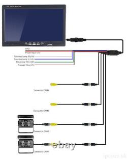 24V/12V 2 CCD Reversing Rear View Camera 4-PIN 7 Split QUAD Monitor Caravan Kit