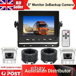 5 Monitor 2x 10M White Reversing Rear view Camera System For RV Tractor 12V/24V