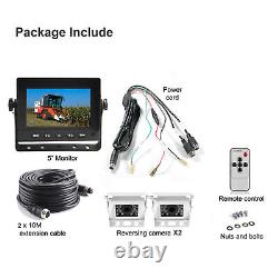 5 Monitor 2x 10M White Reversing Rear view Camera System For RV Tractor 12V/24V