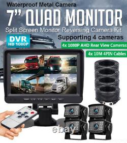 7 IPS Screen Quad Monitor DVR 4x 4 PIN AHD 1080P Rear View Camera 12-24v Truck