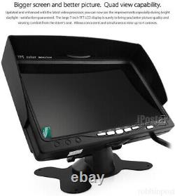 7 Quad Monitor 4PIN 2x Color Rear View Reversing Camera 12-24V For Truck Camper