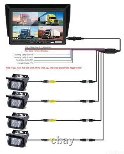 7 Quad Monitor 4PIN 2x Color Rear View Reversing Camera 12-24V For Truck Camper