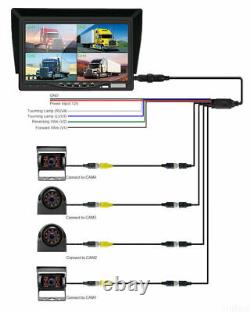 7 Quad Monitor 4x 4pin backup camera For Truck RV Caravan 360 Rear view Reverse