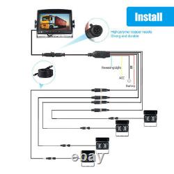 7 Quad Monitor DVR 4 Rear View Backup Camera For Truck RV Reverse Drive Record