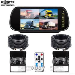 7 Quad Split Mirror Rear View Monitor 4PIN 2x CCD Reversing Camera 12-24v Truck