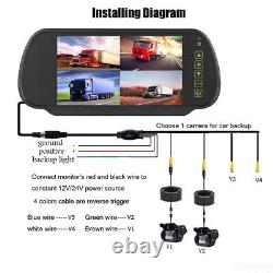 7 Quad Split Mirror Rear View Monitor 4PIN 2x CCD Reversing Camera 12-24v Truck