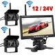 7 Wireless Rear View Monitor 2x Reverse Camera Kit For Truck Bus Rvs Trailer