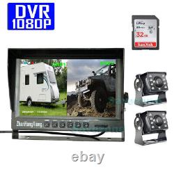 9 DVR Monitor+ 2x AHD 1080P Car Reverse Rear View Mirror Backup Camera RV 32 GB