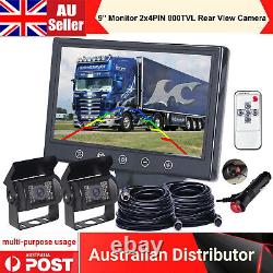 9 Monitor 2x4PIN 800TVL Rear View Reversing Camera 10m Kit For Truck Caravan Rv