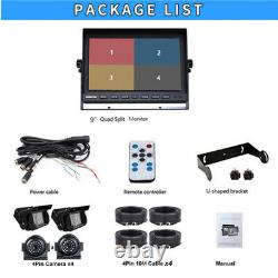 9 QUAD Monitor Screen Car Rear View Backup 4 IR CCD Camera Reversing Cam System