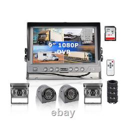 9 Quad Monitor DVR 4CH HD Rear Side View Camera For RV Truck Trailer Caravan