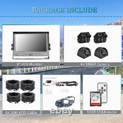 9 Quad Monitor DVR 4CH HD Rear Side View Camera For RV Truck Trailer Caravan