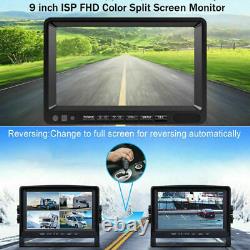 9 Quad Monitor DVR Recorder 1080P Rear View Backup Camera for Truck Trailer Bus