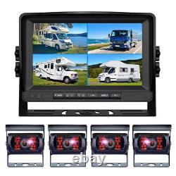9 Quad Monitor DVR Recorder 4x 18LEDs Side Rear View Backup Camera For Truck RV
