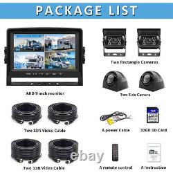 9 Quad Monitor DVR Recorder 4x Side Rear View Backup Camera For Truck Caravan