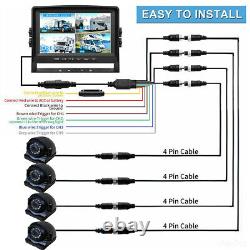 9'' Quad Monitor DVR Recorder IR Backup Rear View Camera System For Truck RV Bus
