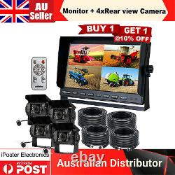9 Quad Monitor For Truck Tractor Reversing Security 4x CCD Rear View Camera Kit