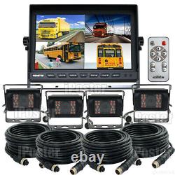 9 Quad Monitor For Truck Tractor Reversing Security 4x CCD Rear View Camera Kit