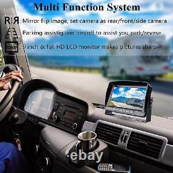 9 Quad Monitor Screen Rear View Side Backup CCD Camera Reverse Kit Bus Truck