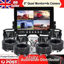 9 Quad Split Rear View Monitor + 4PIN Reversing Camera System for Truck Trailer