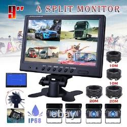 9 Quad Split Screen Monitor Reversing Rear View Camera System For Truck Trailer