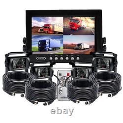 9 Quad Split Screen Rear View Monitor 4PIN Reverse Camera System Truck Trailer