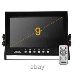 9 Quad Split Screen Rear View Monitor 4PIN Reverse Camera System Truck Trailer