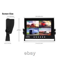 9 Quad Split Screen Rear View Monitor 4PIN Reverse Camera System Truck Trailer