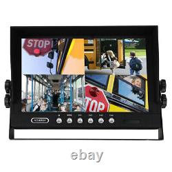 9 Quad Split Screen Rear View Monitor 4PIN Reverse Camera System Truck Trailer