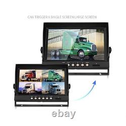 9 Quad Split Screen Rear View Monitor 4PIN Reverse Camera System Truck Trailer