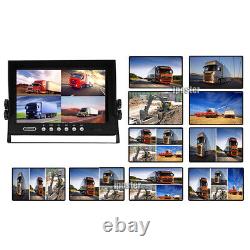 9 Quad Split Screen Rear View Monitor 4PIN Reverse Camera System Truck Trailer