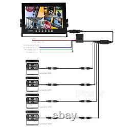9 Quad Split Screen Rear View Monitor 4PIN Reverse Camera System Truck Trailer