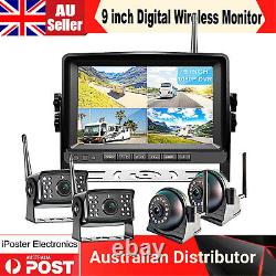 Digital Wireless 9 Quad Splitscreen DVR Monitor Rear Side View Reverse Cameras