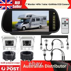 IPoster 7 Rear view Mirror Monitor+2 x White Reversing CCD Camera 4 Pin Trailer
